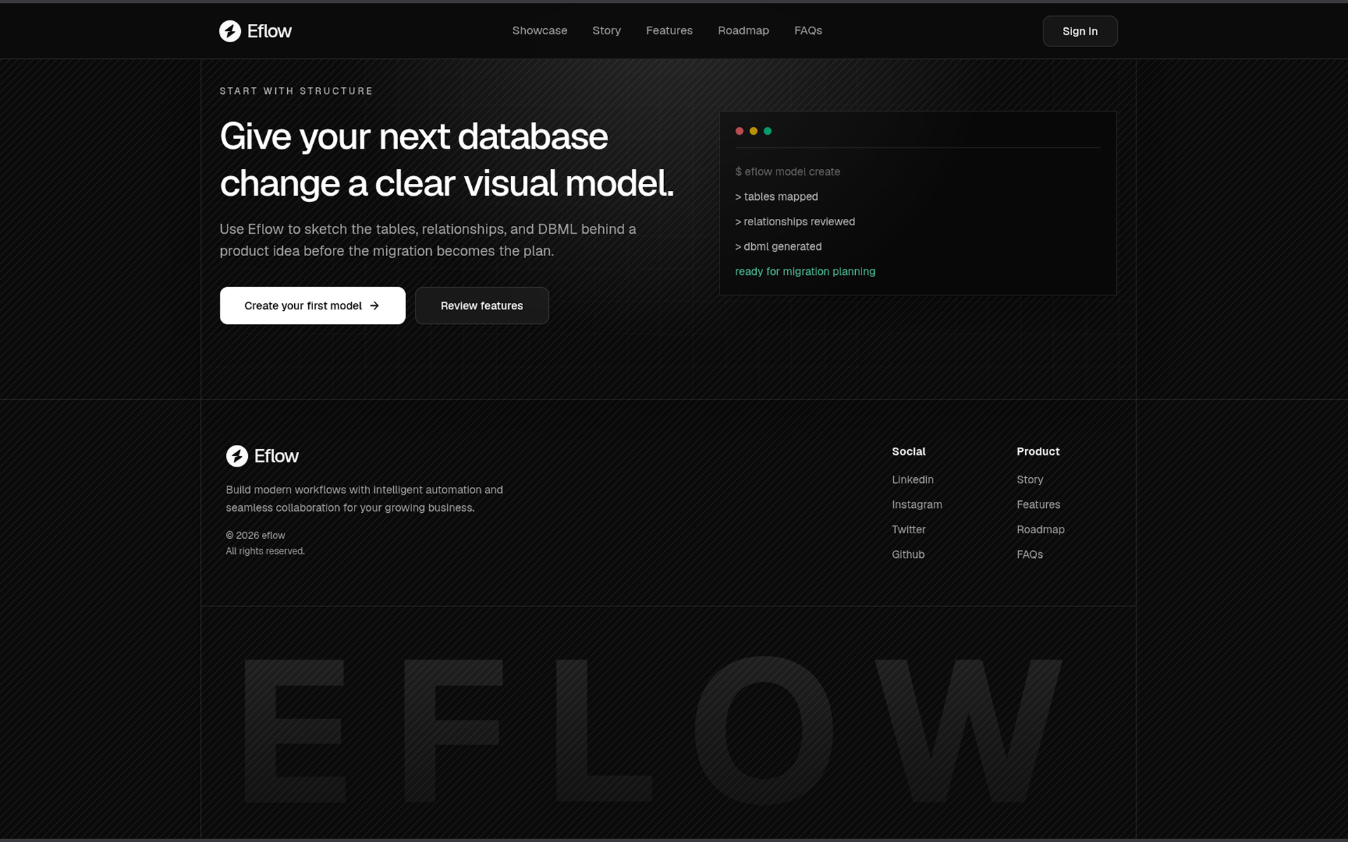 Eflow call-to-action footer section with branding