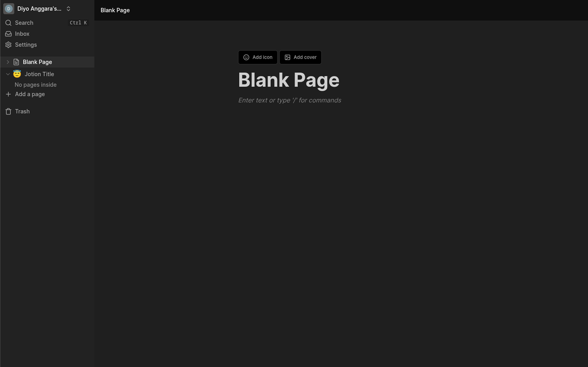 Jotion blank document page with rich text editor interface